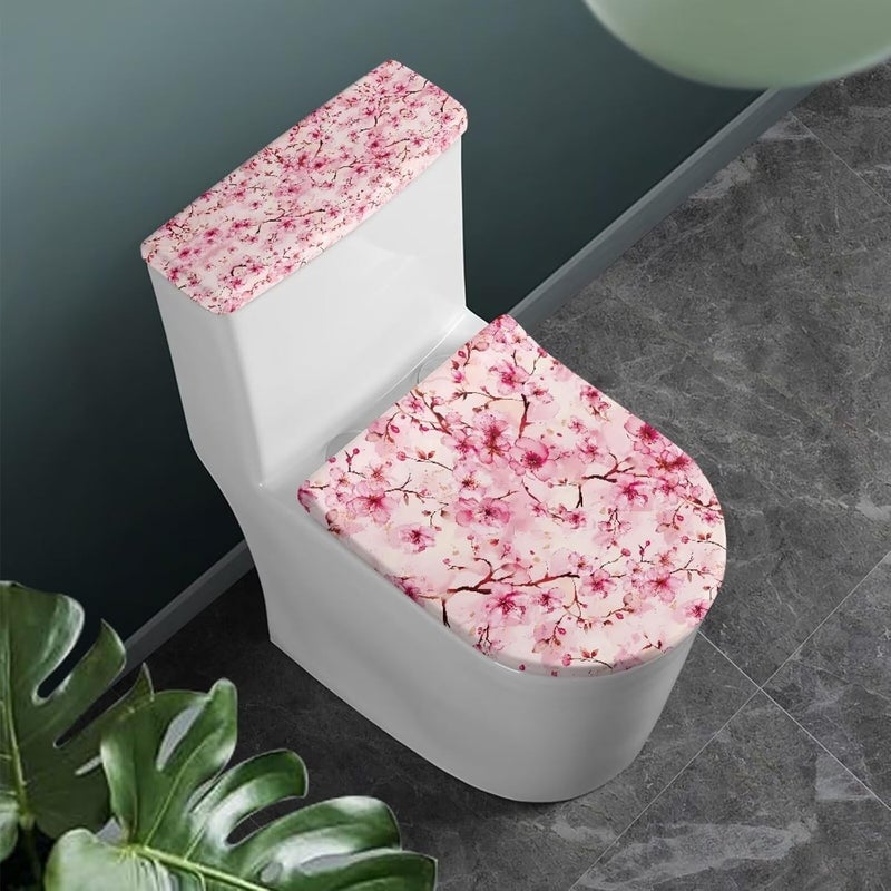 Kathyboom Cherry Blossom Toilet Tank Lid Cover Splash Resistant Toilet Tank Lid Covers Reusable Keep Dust Stain Off Toilet Lid Fit Most Round Elongated Oval Toilet Home Decor - Image 2